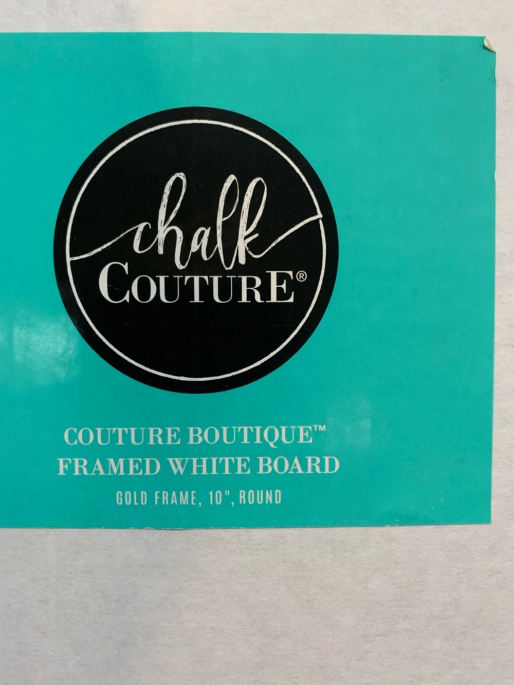NIB Chalk Couture Boutique Framed White Board, Gold frame 10” round